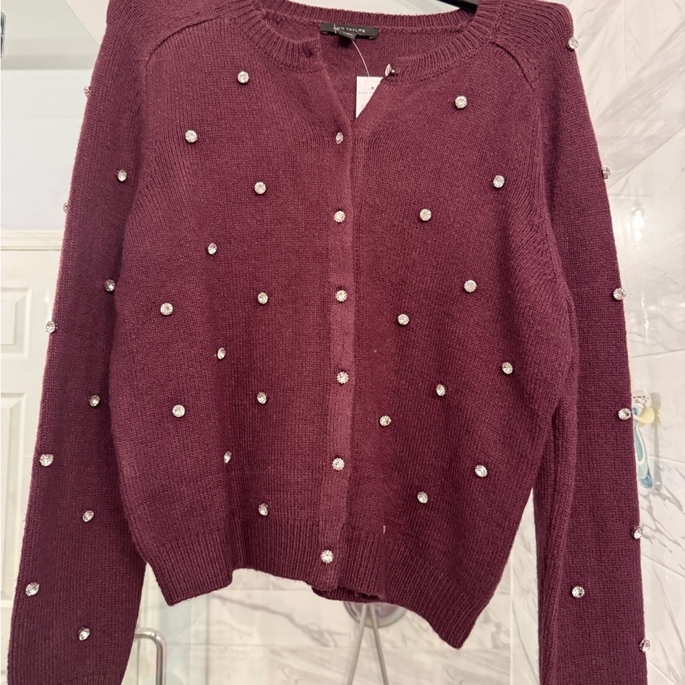 Women's Burgundy Sweater with Pearl Accents